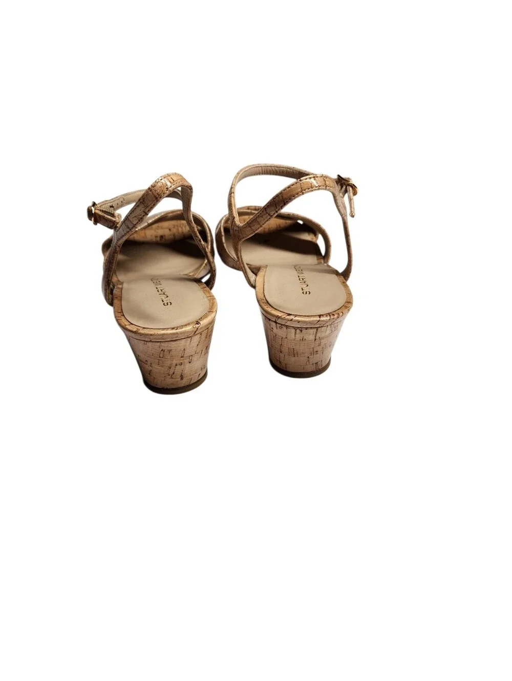 Stuart Weitzman Cork-Patterned Tan Wedge Sandals - Picture 4 of 6